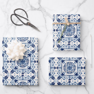 Mittelmeer-Fliesen, Portugal, Azulejo, Majolica Geschenkpapier Set