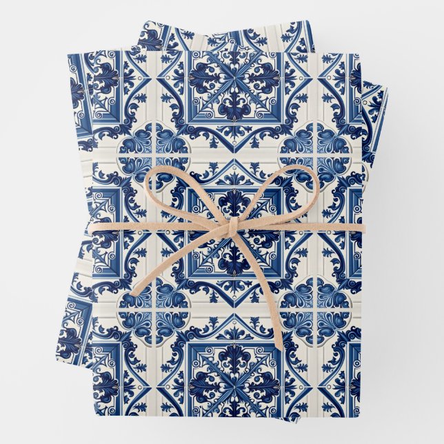 Mittelmeer-Fliesen, Portugal, Azulejo, Majolica Geschenkpapier Set (Beispiel)