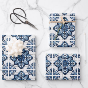 Mittelmeer-Fliesen, Portugal, Azulejo, Majolica Geschenkpapier Set