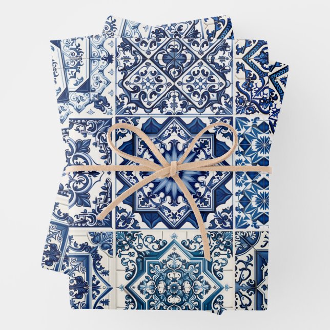 Mittelmeer-Fliesen, Portugal, Azulejo, Majolica Geschenkpapier Set (Beispiel)