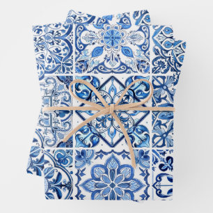 Mittelmeer-Fliesen, Portugal, Azulejo, Majolica Geschenkpapier Set