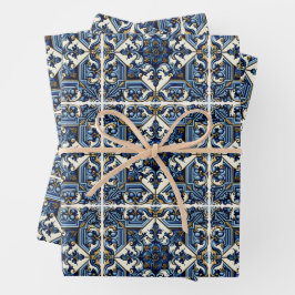 Mittelmeer-Fliesen, Portugal, Azulejo, Majolica Geschenkpapier Set