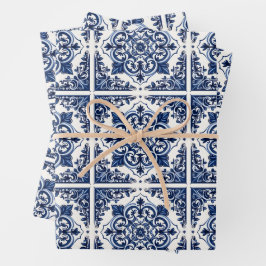 Mittelmeer-Fliesen, Portugal, Azulejo, Majolica Geschenkpapier Set