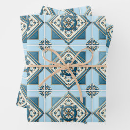 Mittelmeer-Fliesen, Portugal, Azulejo, Majolica Geschenkpapier Set