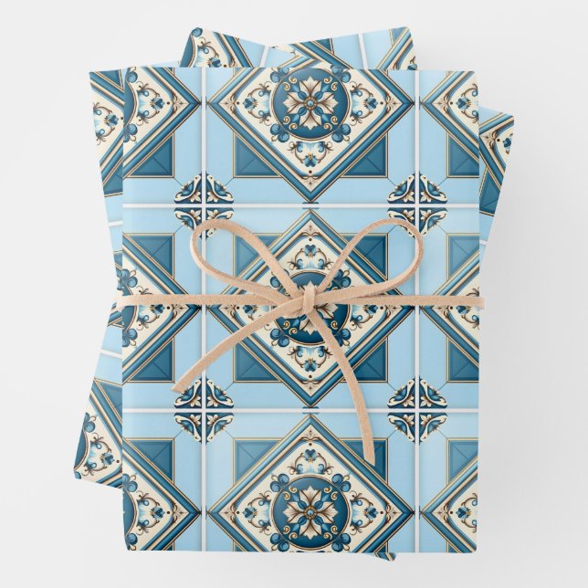 Mittelmeer-Fliesen, Portugal, Azulejo, Majolica Geschenkpapier Set (Beispiel)