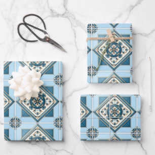 Mittelmeer-Fliesen, Portugal, Azulejo, Majolica Geschenkpapier Set