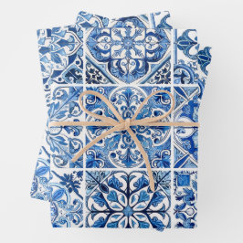 Mittelmeer-Fliesen, Portugal, Azulejo, Majolica Geschenkpapier Set
