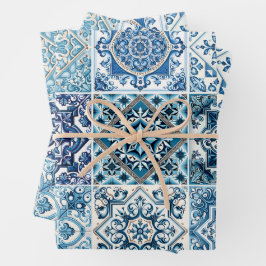 Mittelmeer-Fliesen, Portugal, Azulejo, Majolica Geschenkpapier Set
