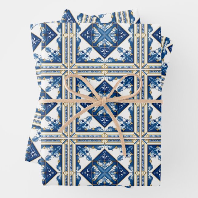 Mittelmeer-Fliesen, Portugal, Azulejo, Majolica Geschenkpapier Set (Beispiel)