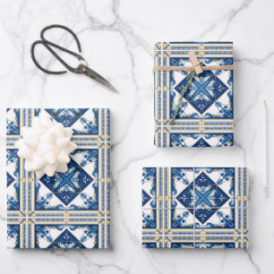 Mittelmeer-Fliesen, Portugal, Azulejo, Majolica Geschenkpapier Set