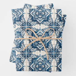 Mittelmeer-Fliesen, Portugal, Azulejo, Majolica Geschenkpapier Set