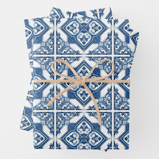 Mittelmeer-Fliesen, Portugal, Azulejo, Majolica Geschenkpapier Set (Beispiel)