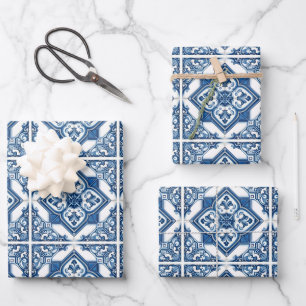 Mittelmeer-Fliesen, Portugal, Azulejo, Majolica Geschenkpapier Set