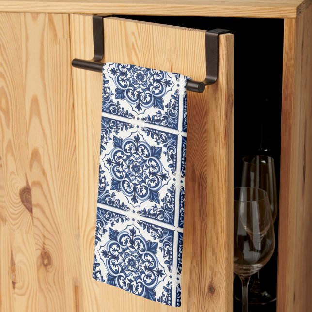 Mittelmeer-Fliesen, Portugal, Azulejo, Majolica Geschirrtuch (Drittel gefaltet)