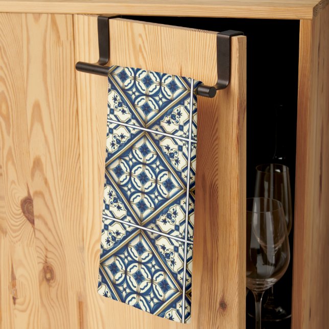 Mittelmeer-Fliesen, Portugal, Azulejo, Majolica Geschirrtuch (Drittel gefaltet)