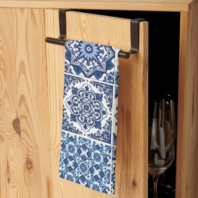 Mittelmeer-Fliesen, Portugal, Azulejo, Majolica Geschirrtuch (Drittel gefaltet)