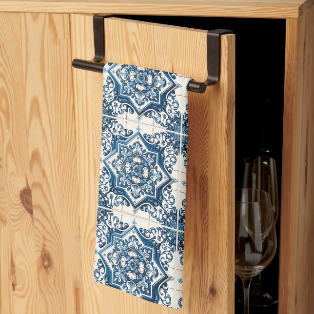 Mittelmeer-Fliesen, Portugal, Azulejo, Majolica Geschirrtuch (Drittel gefaltet)