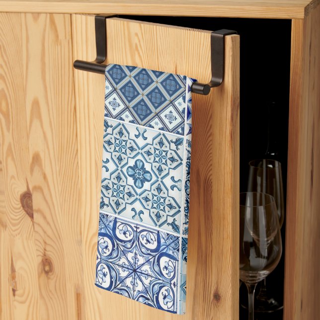 Mittelmeer-Fliesen, Portugal, Azulejo, Majolica Geschirrtuch (Drittel gefaltet)