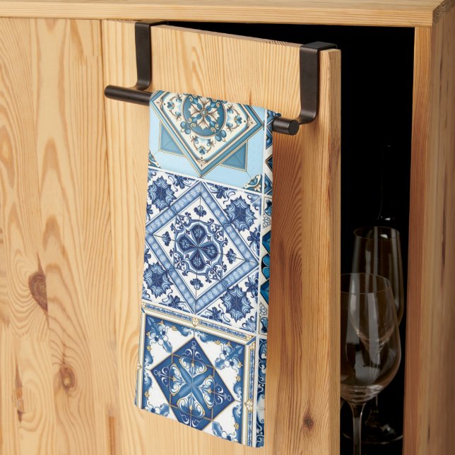 Mittelmeer-Fliesen, Portugal, Azulejo, Majolica Geschirrtuch (Drittel gefaltet)