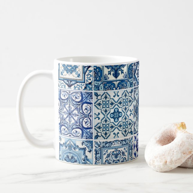 Mittelmeer-Fliesen, Portugal, Azulejo, Majolica Kaffeetasse (Mit Donut)
