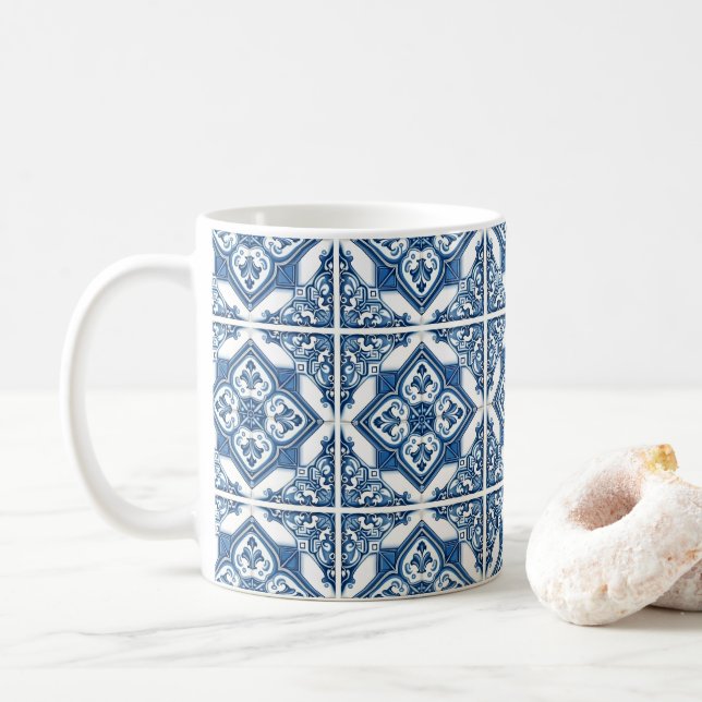 Mittelmeer-Fliesen, Portugal, Azulejo, Majolica Kaffeetasse (Mit Donut)