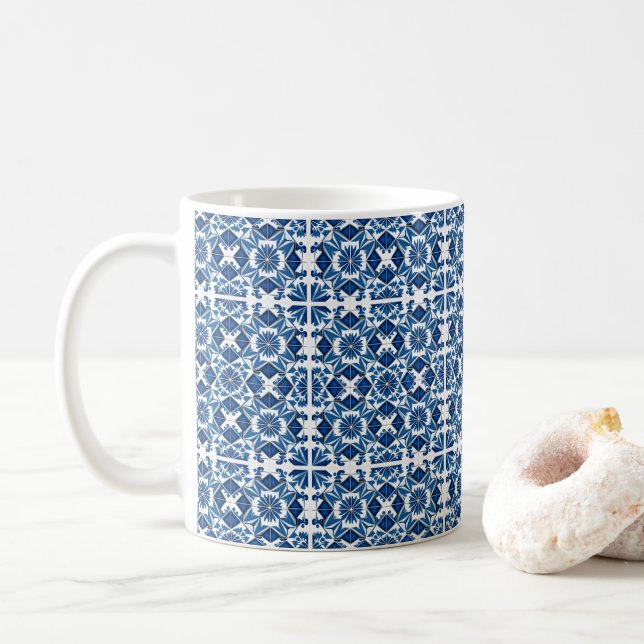 Mittelmeer-Fliesen, Portugal, Azulejo, Majolica Kaffeetasse (Mit Donut)