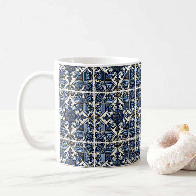 Mittelmeer-Fliesen, Portugal, Azulejo, Majolica Kaffeetasse (Mit Donut)