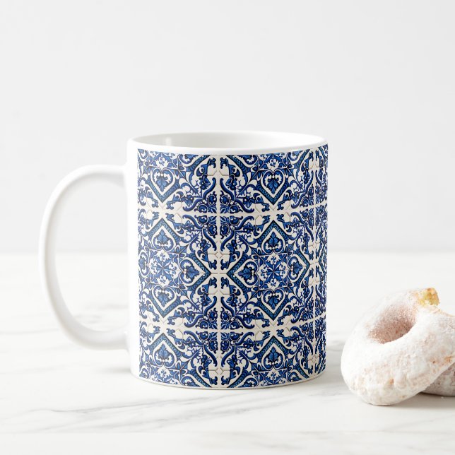 Mittelmeer-Fliesen, Portugal, Azulejo, Majolica Kaffeetasse (Mit Donut)