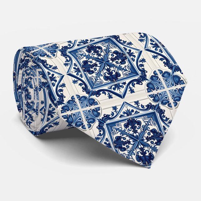 Mittelmeer-Fliesen, Portugal, Azulejo, Majolica Krawatte (Gerollt)