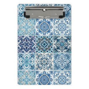Mittelmeer-Fliesen, Portugal, Azulejo, Majolica Mini Klemmbrett