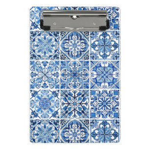 Mittelmeer-Fliesen, Portugal, Azulejo, Majolica Mini Klemmbrett