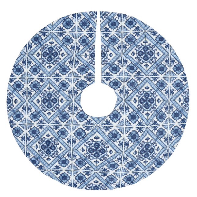 Mittelmeer-Fliesen, Portugal, Azulejo, Majolica Polyester Weihnachtsbaumdecke (Vorderseite)