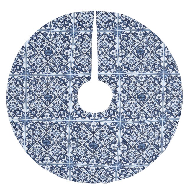 Mittelmeer-Fliesen, Portugal, Azulejo, Majolica Polyester Weihnachtsbaumdecke (Vorderseite)