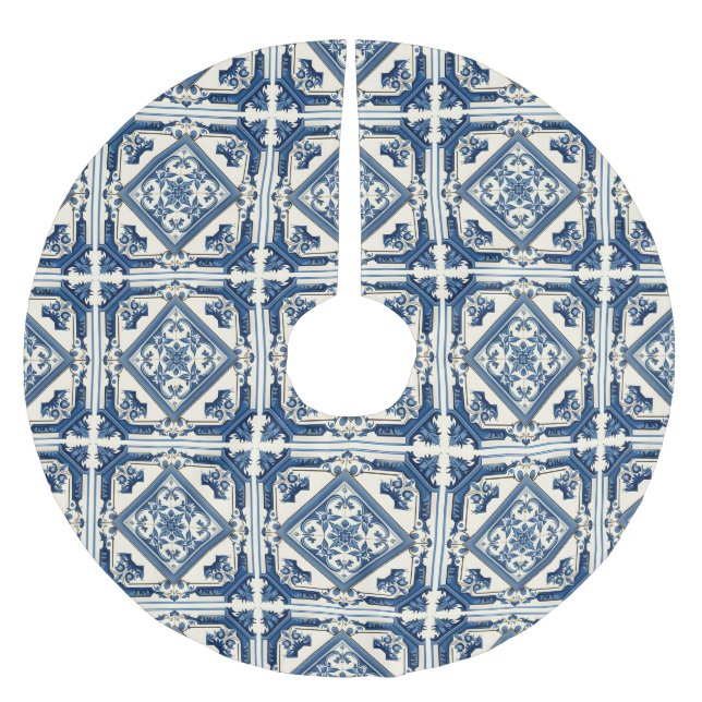 Mittelmeer-Fliesen, Portugal, Azulejo, Majolica Polyester Weihnachtsbaumdecke (Vorderseite)