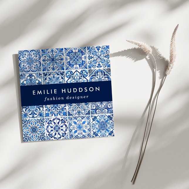 Mittelmeer-Fliesen, Portugal, Azulejo, Majolica Quadratische Visitenkarte (Von Creator hochgeladen)