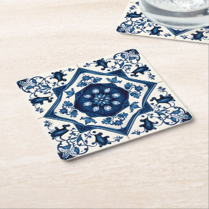 Mittelmeer-Fliesen, Portugal, Azulejo, Majolica Rechteckiger Pappuntersetzer
