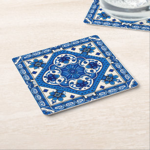 Mittelmeer-Fliesen, Portugal, Azulejo, Majolica Rechteckiger Pappuntersetzer