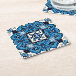 Mittelmeer-Fliesen, Portugal, Azulejo, Majolica Rechteckiger Pappuntersetzer