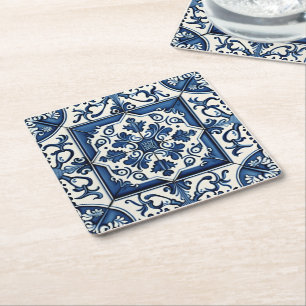 Mittelmeer-Fliesen, Portugal, Azulejo, Majolica Rechteckiger Pappuntersetzer