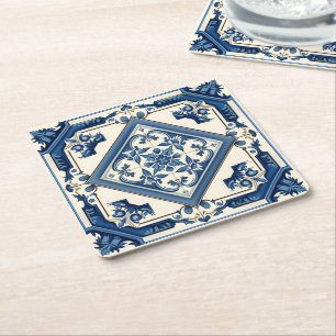 Mittelmeer-Fliesen, Portugal, Azulejo, Majolica Rechteckiger Pappuntersetzer