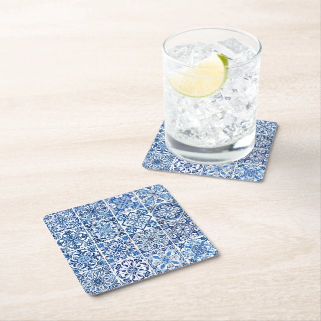 Mittelmeer-Fliesen, Portugal, Azulejo, Majolica Rechteckiger Pappuntersetzer (Vor Ort)