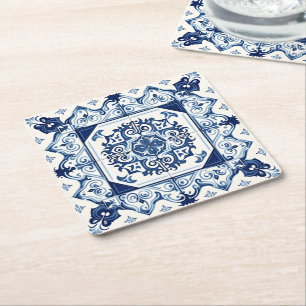 Mittelmeer-Fliesen, Portugal, Azulejo, Majolica Rechteckiger Pappuntersetzer