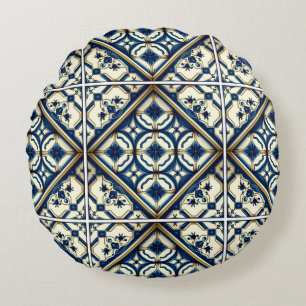 Mittelmeer-Fliesen, Portugal, Azulejo, Majolica Rundes Kissen