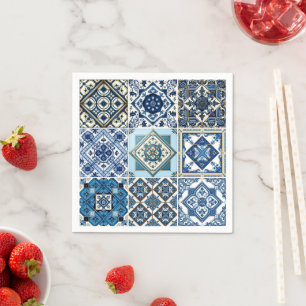 Mittelmeer-Fliesen, Portugal, Azulejo, Majolica Serviette
