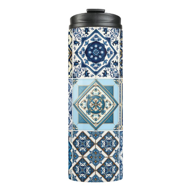 Mittelmeer-Fliesen, Portugal, Azulejo, Majolica Thermosbecher (Vorderseite)