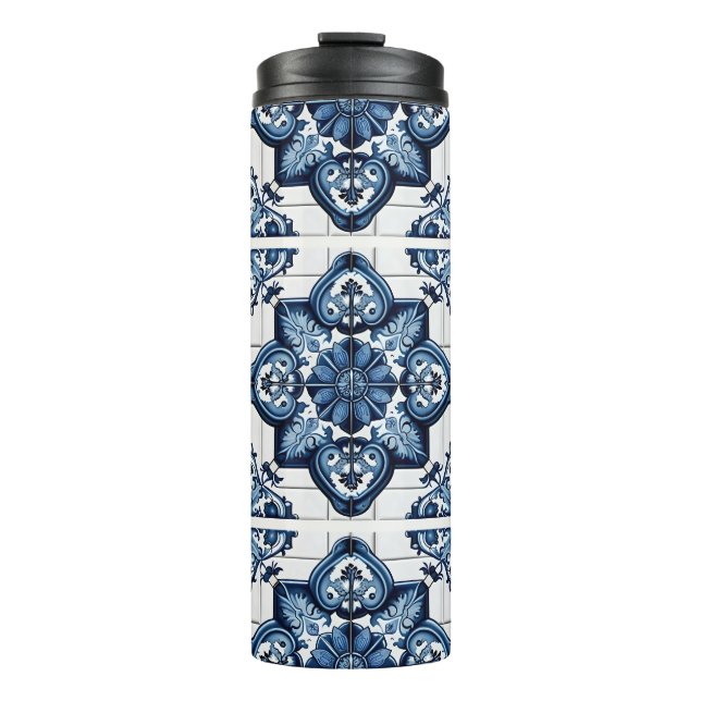 Mittelmeer-Fliesen, Portugal, Azulejo, Majolica Thermosbecher (Vorderseite)