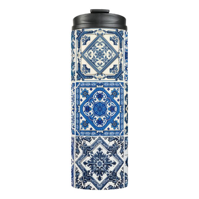 Mittelmeer-Fliesen, Portugal, Azulejo, Majolica Thermosbecher (Vorderseite)