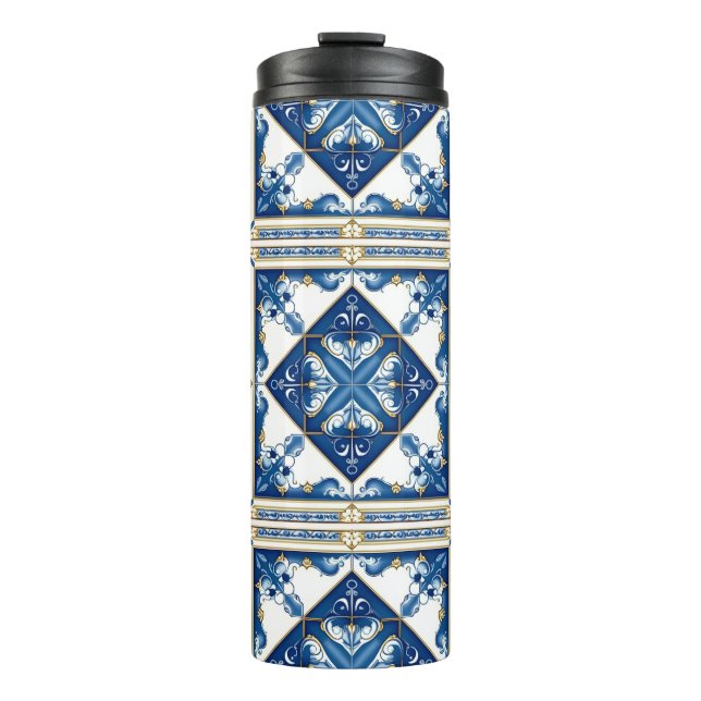 Mittelmeer-Fliesen, Portugal, Azulejo, Majolica Thermosbecher (Vorderseite)