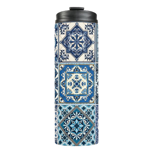 Mittelmeer-Fliesen, Portugal, Azulejo, Majolica Thermosbecher (Vorderseite)