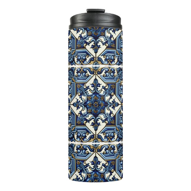 Mittelmeer-Fliesen, Portugal, Azulejo, Majolica Thermosbecher (Vorderseite)